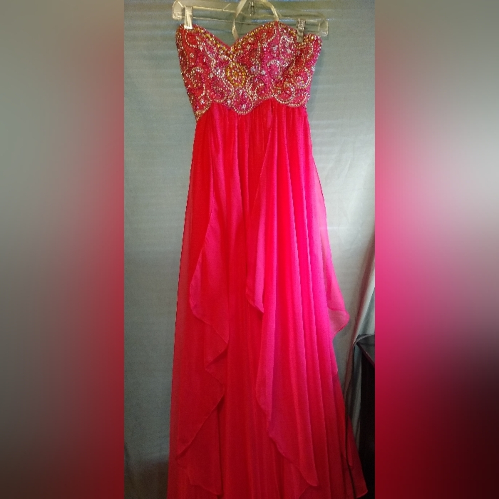 Sherri Hill Vibrant Pink Jeweled Strapless Formal Dress